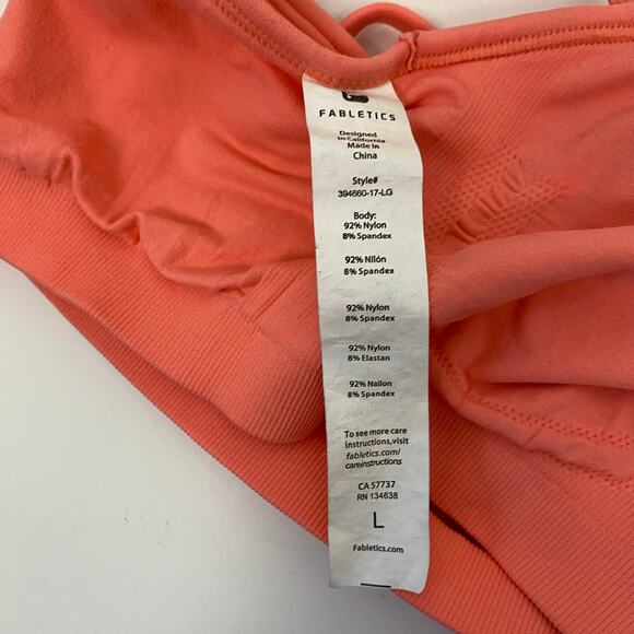 Fabletics Sevan Seamless Sports Bra Pink Grapefruit Strappy Light Support Large - Picture 7 of 7